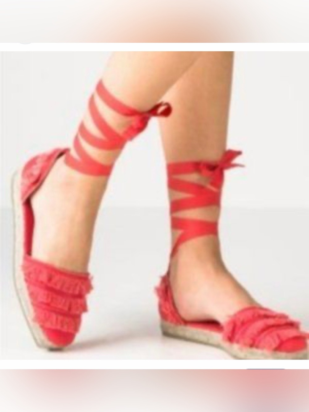 Castañer Cotton Canvas Fringe Flat Espadrilles Red US 7